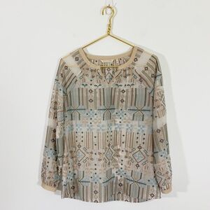 Soft Surroundings Small Embroidered Beige Neutral Blouse Top‎